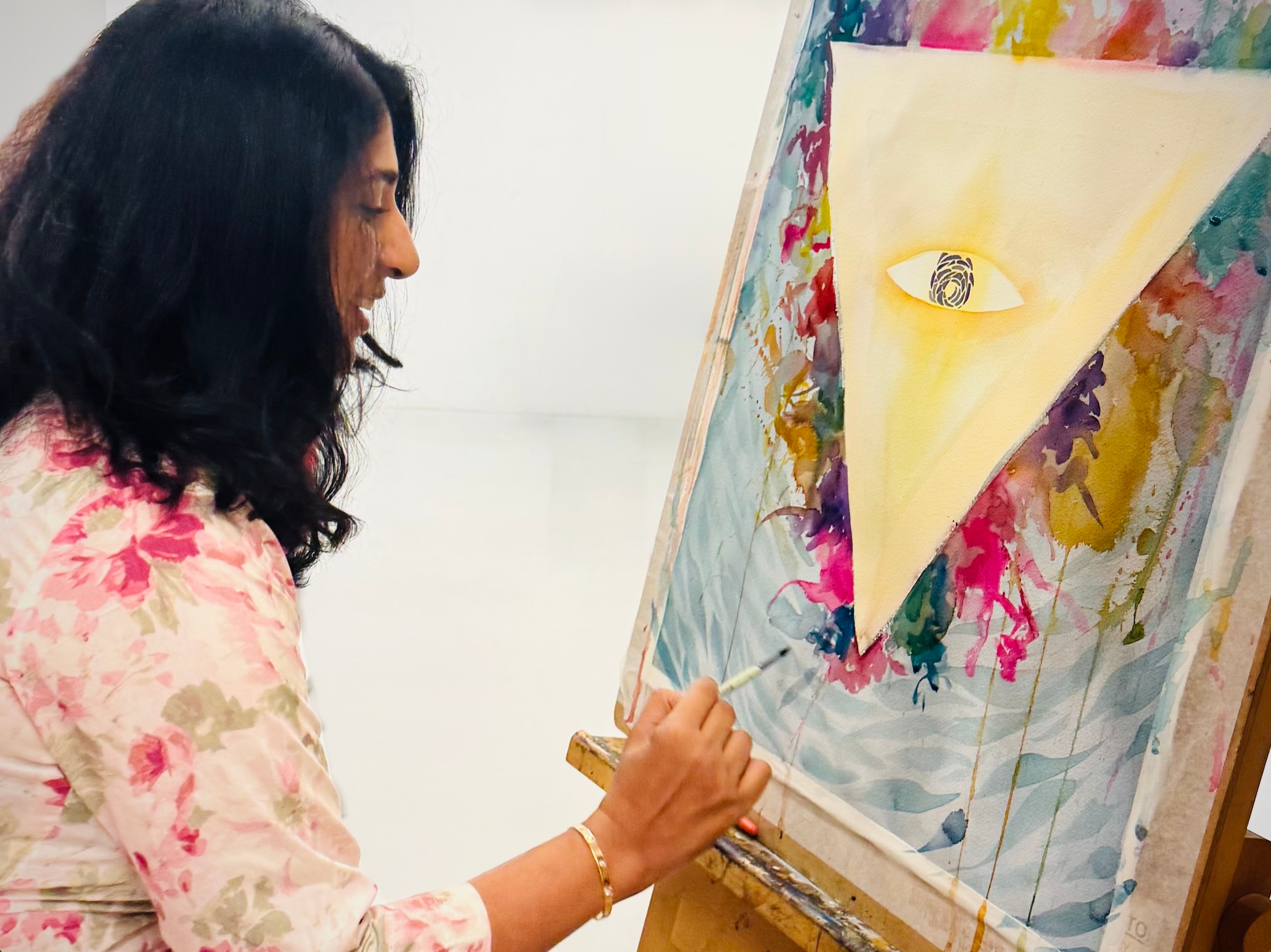 Elizabeth's studio practice — layered mixed media painting
